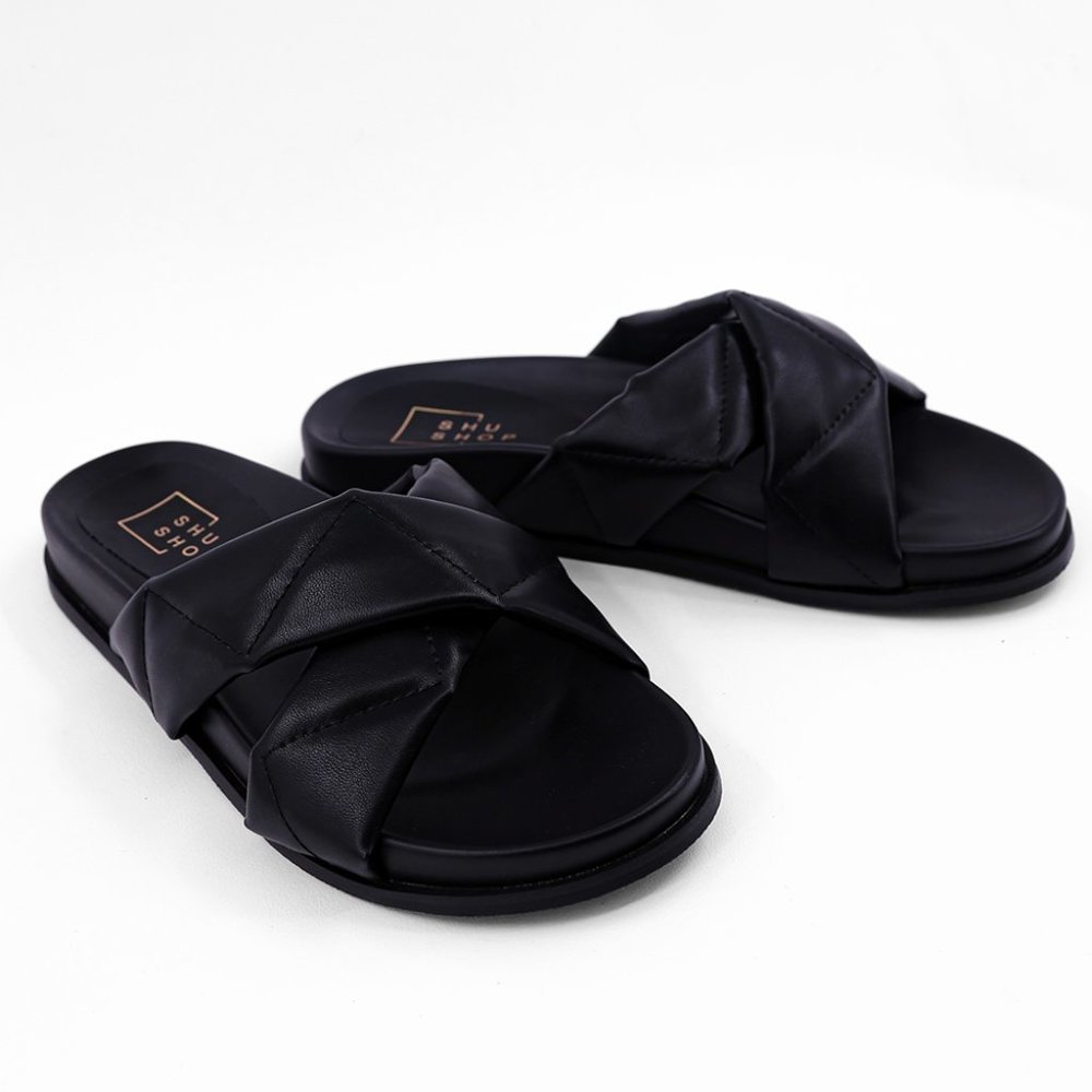 NIB SHUSHOP DEE DEE SLIDE SANDAL, BLACK, VARIOUS SIZES